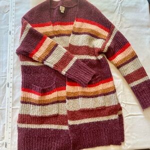 a new day Burgundy Multicolor Striped Cardigan